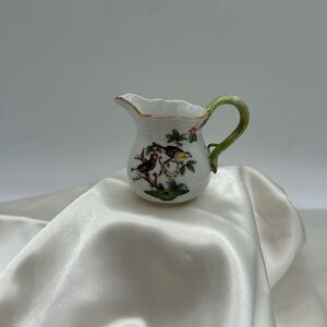 HEREND Rothschild Bird Miniature Pitcher Individual Creamer, gold rim.
